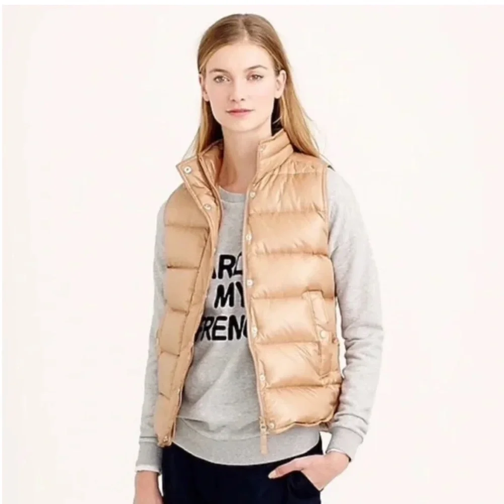 J. Crew Shiny Puffer Down Vest in Gold